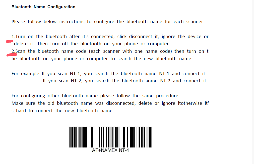 Bluetooth setup barcode