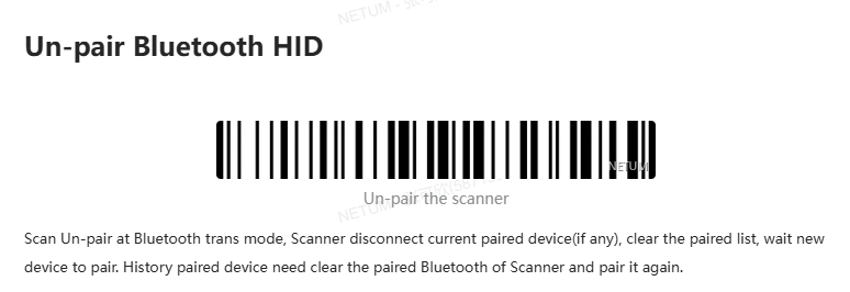 Bluetooth setup barcode
